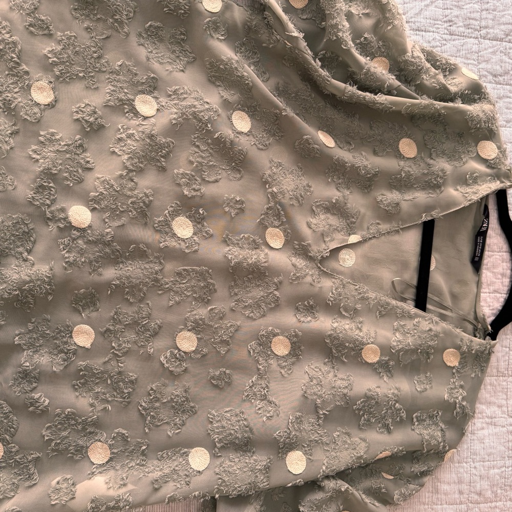 Zara Beige Textured Blouse with Polka Dots